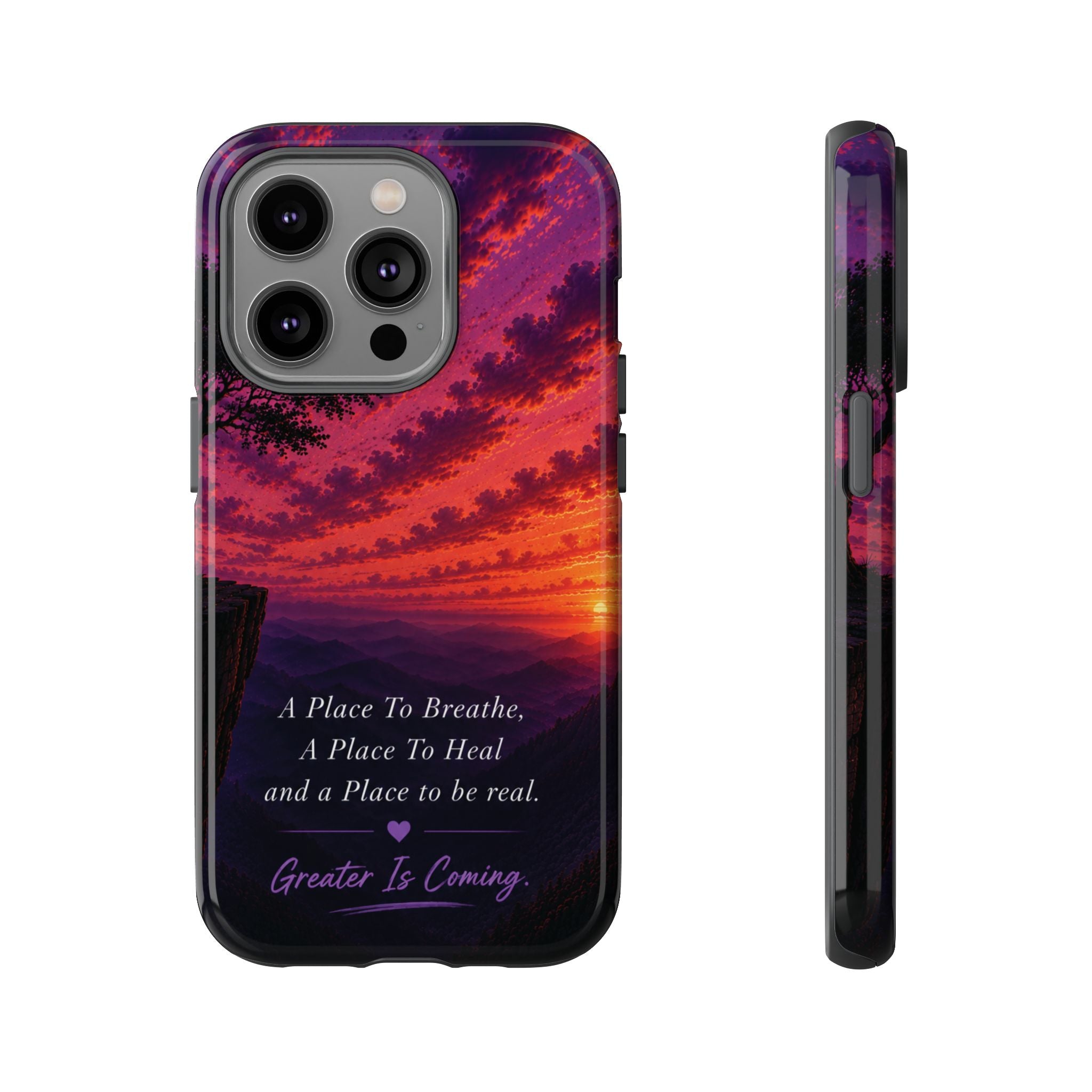 Sunset Serenity Phone Case – “A Place To Breathe, A Place To Heal” Inspirational Galaxy Case