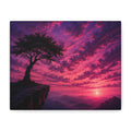 Sunset Cliff Tree Matte Canvas Art – Pink Purple Landscape Wall Decor