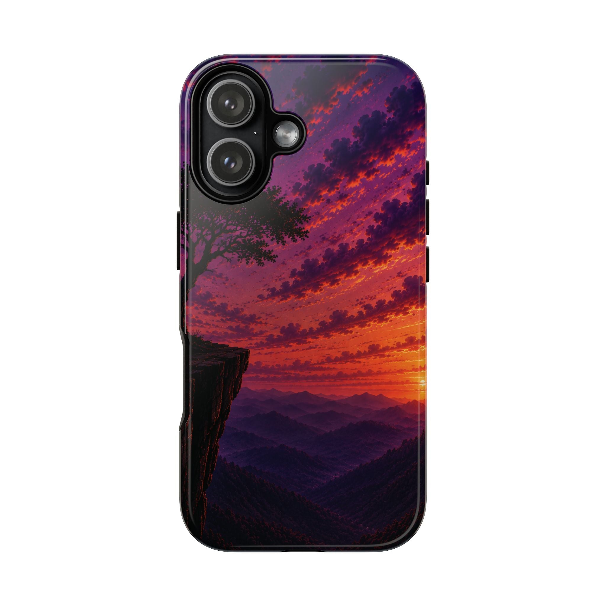Sunset Cliff Tough Phone Case - Vibrant Purple Orange Landscape for Galaxy & iPhone