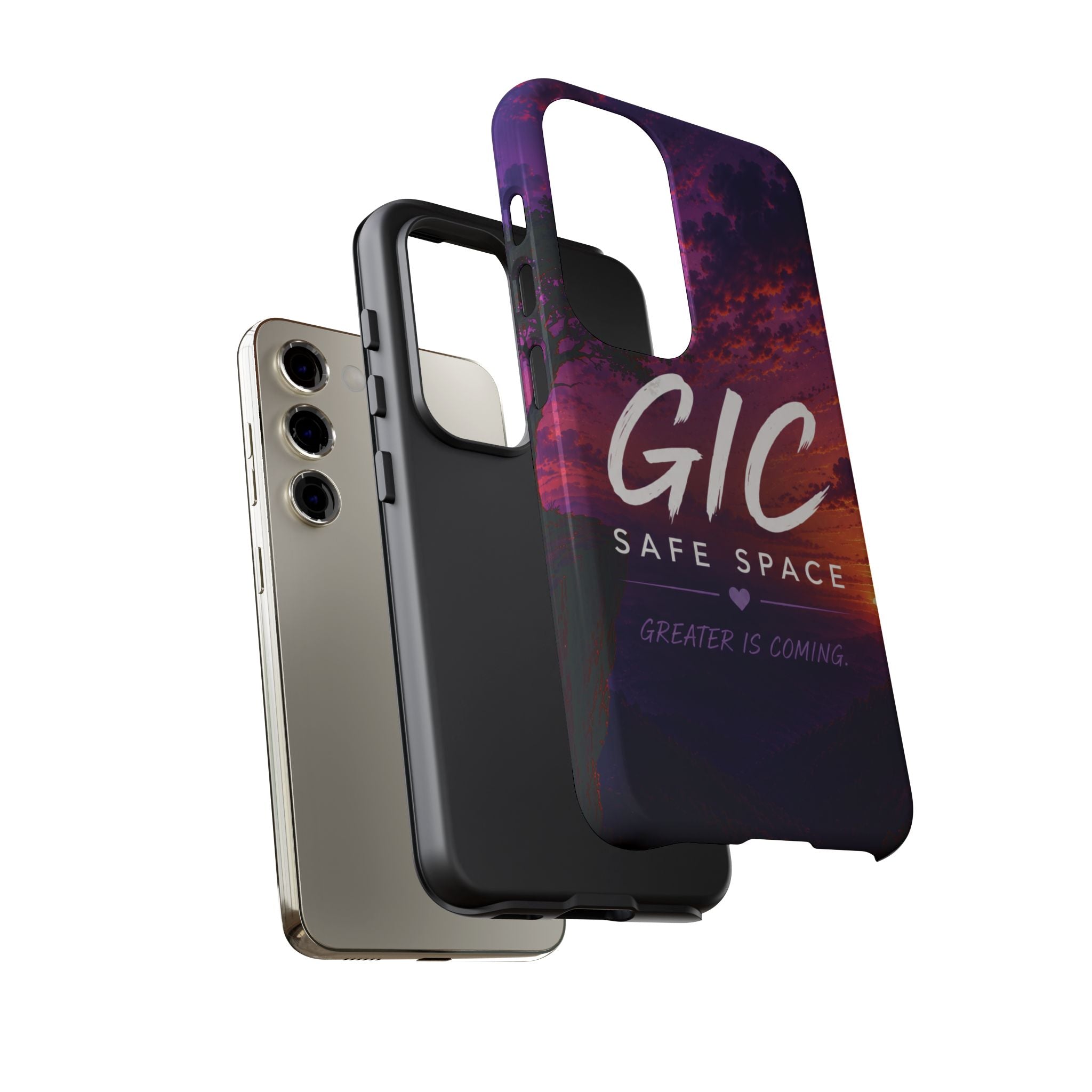 GIC Safe Space Tough Phone Case — "Greater Is Coming" Sunset Design