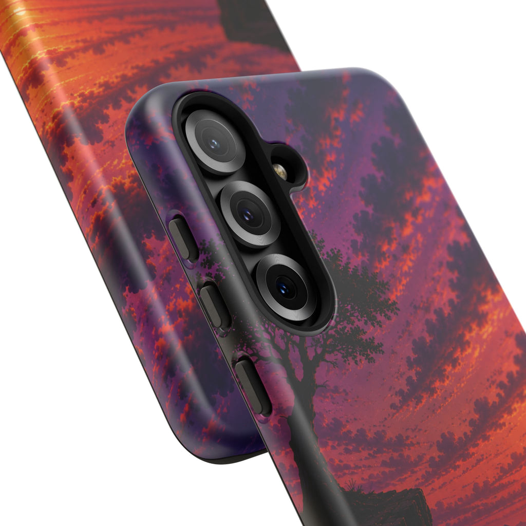 Sunset Cliff Tough Phone Case - Vibrant Purple Orange Landscape for Galaxy & iPhone