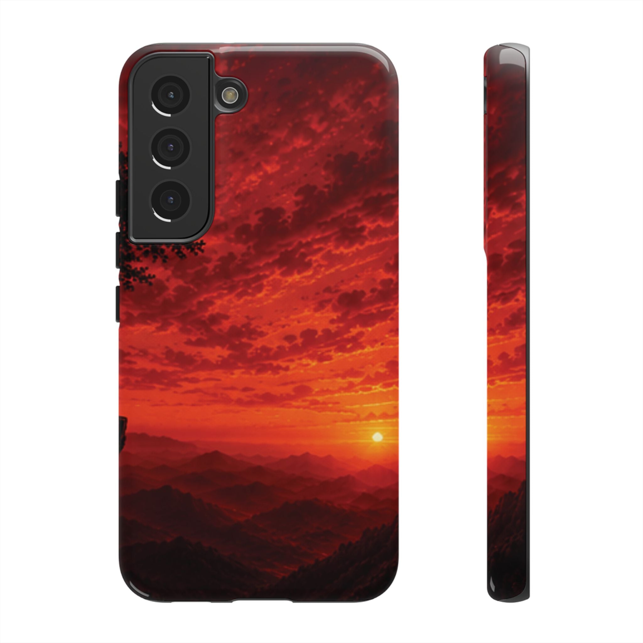 Sunset Mountain Tough Phone Case — Red Horizon Landscape Protective Case