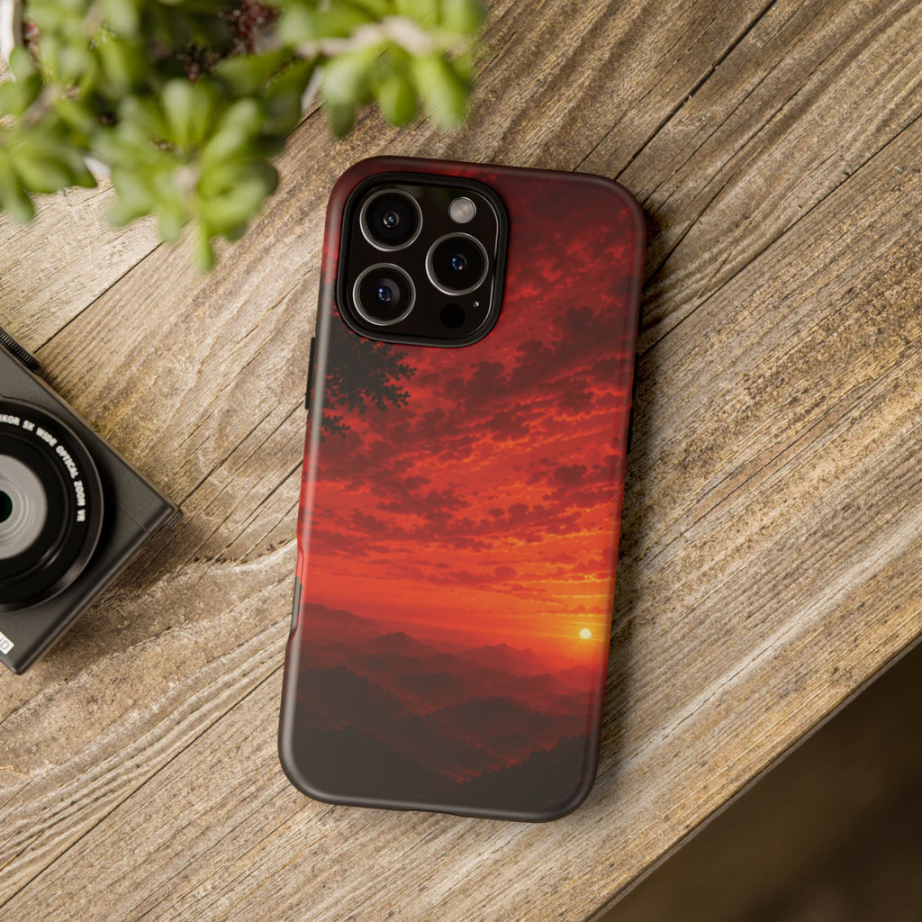 Sunset Mountain Tough Phone Case — Red Horizon Landscape Protective Case