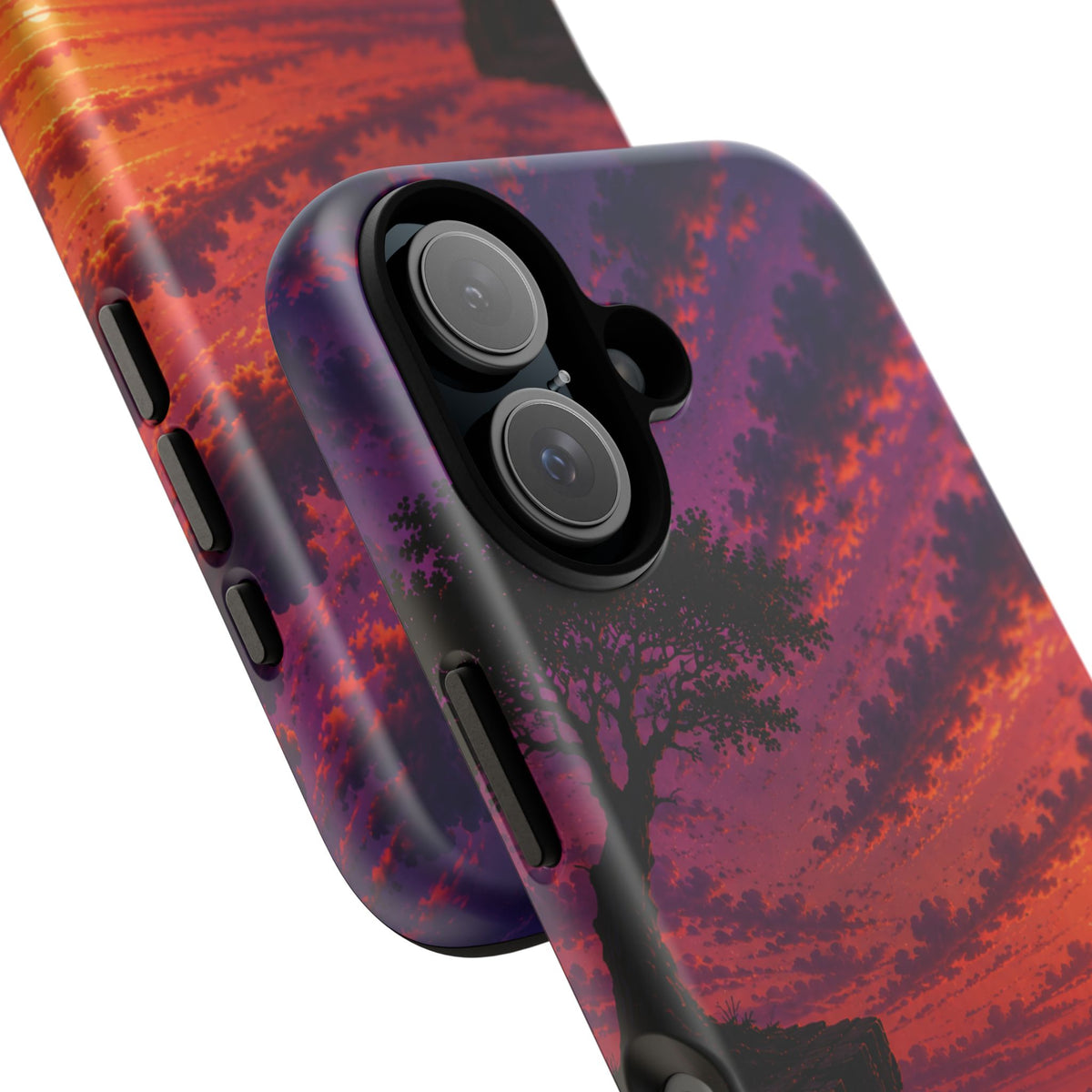 Sunset Cliff Tough Phone Case - Vibrant Purple Orange Landscape for Galaxy & iPhone