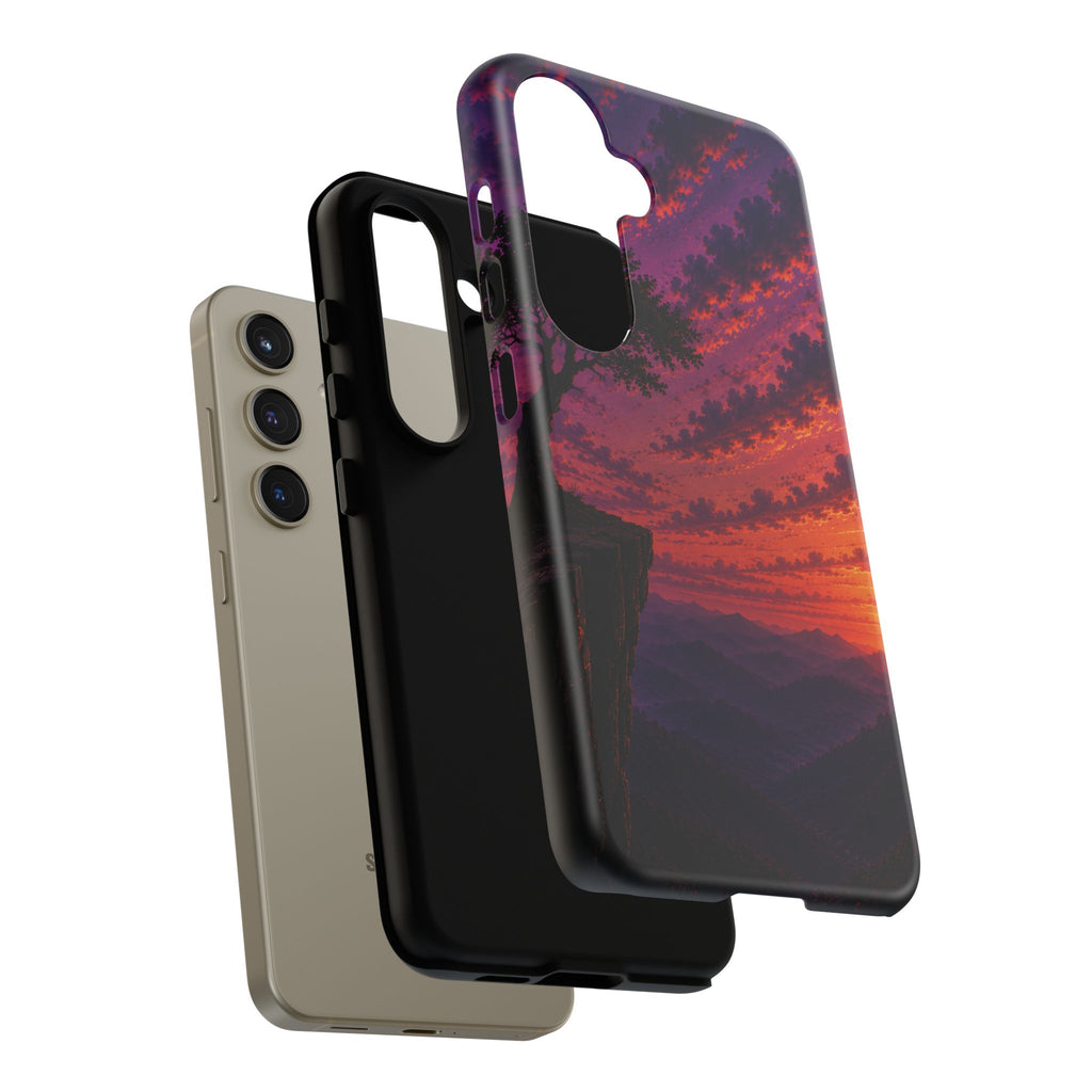 Sunset Cliff Tough Phone Case - Vibrant Purple Orange Landscape for Galaxy & iPhone