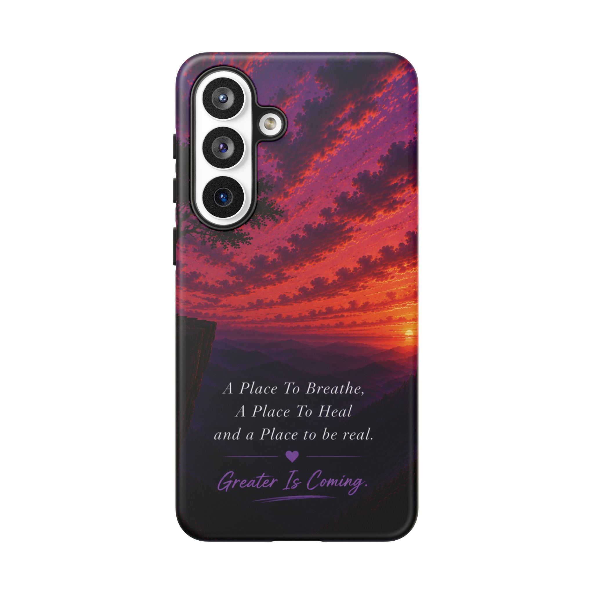 Sunset Serenity Phone Case – “A Place To Breathe, A Place To Heal” Inspirational Galaxy Case