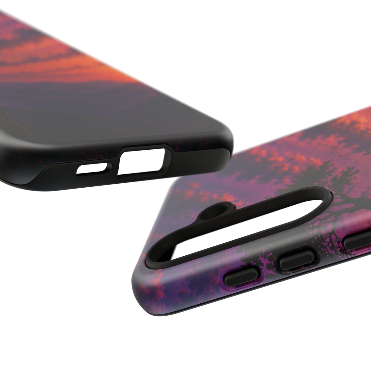 Sunset Cliff Tough Phone Case - Vibrant Purple Orange Landscape for Galaxy & iPhone