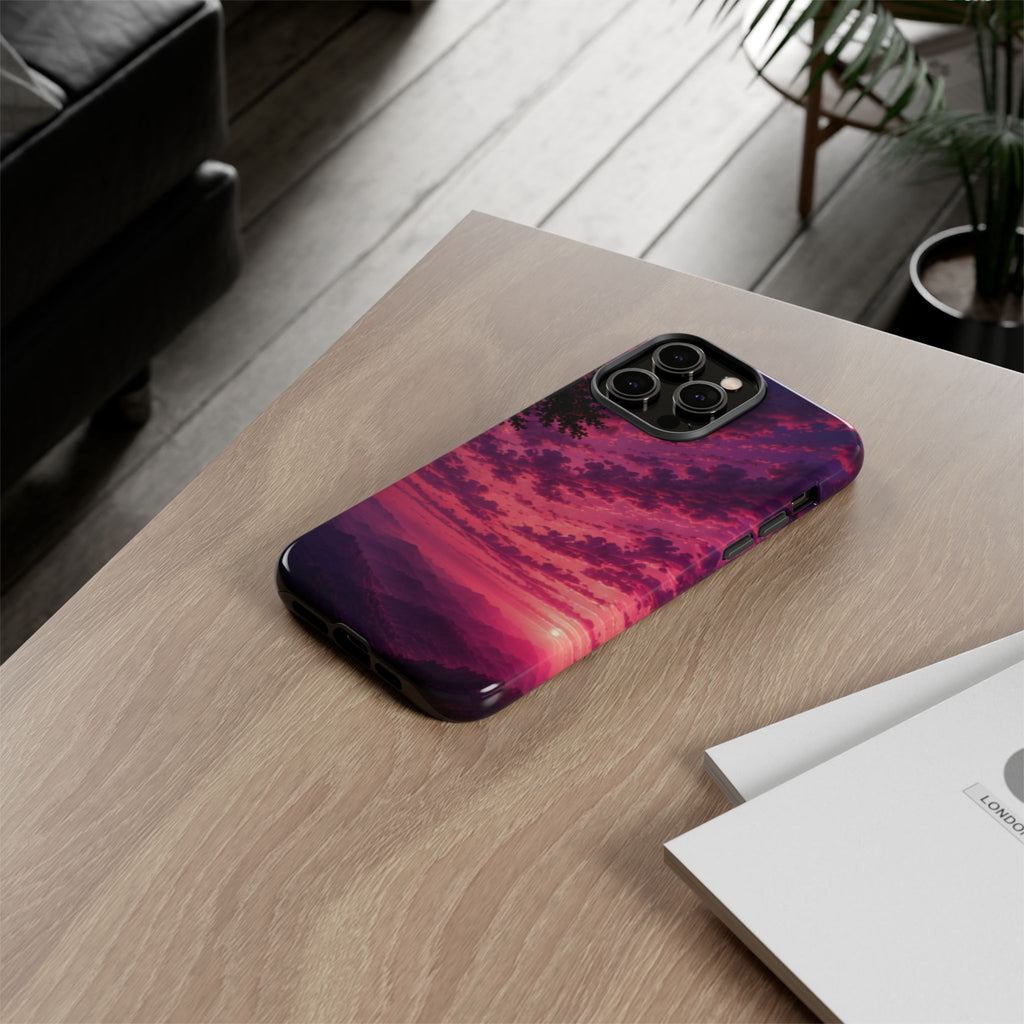 Sunset Mountain Phone Case — Purple Pink Scenic Tough Case