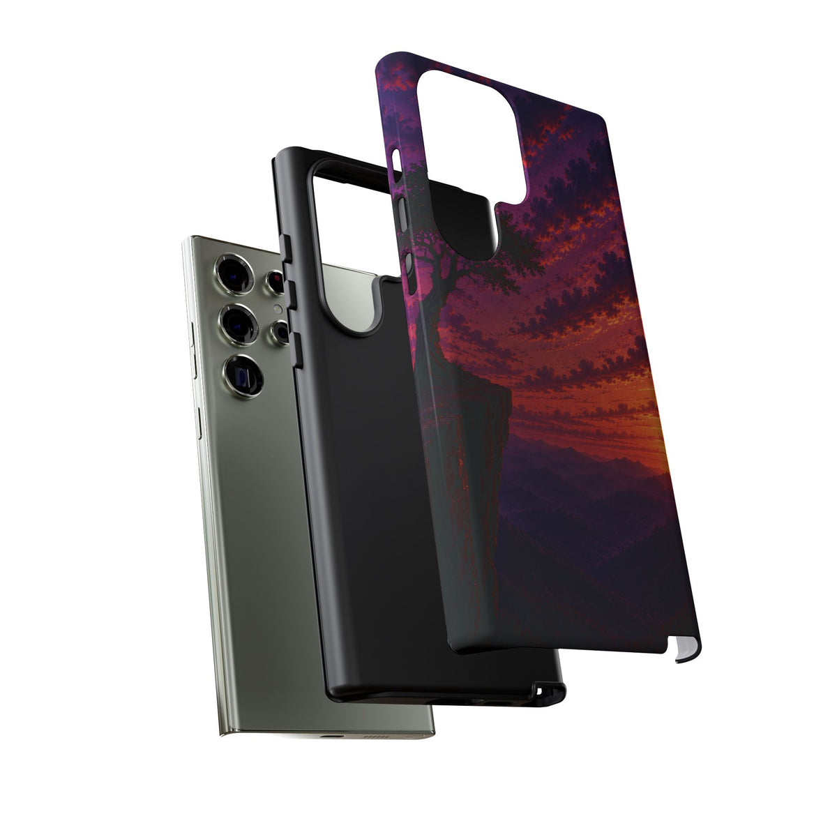 Sunset Cliff Tough Phone Case - Vibrant Purple Orange Landscape for Galaxy & iPhone