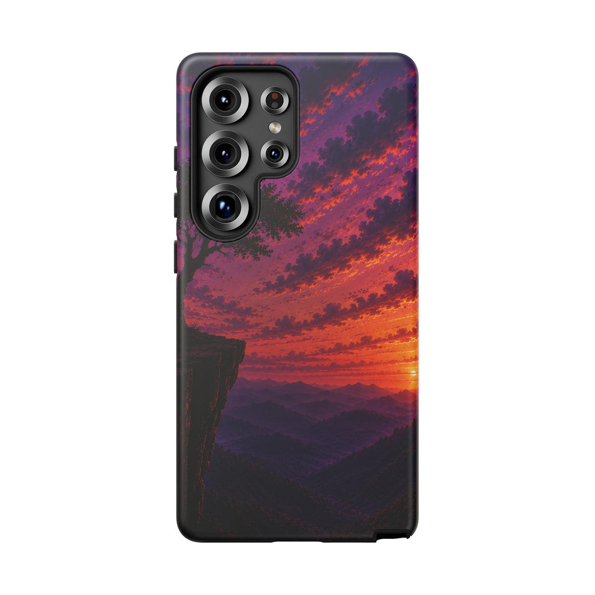 Sunset Cliff Tough Phone Case - Vibrant Purple Orange Landscape for Galaxy & iPhone