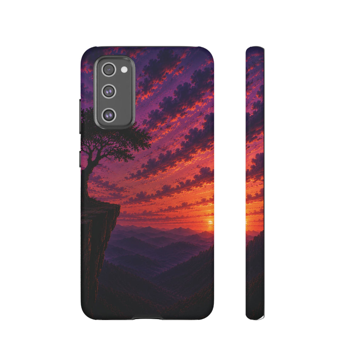 Sunset Cliff Tough Phone Case - Vibrant Purple Orange Landscape for Galaxy & iPhone