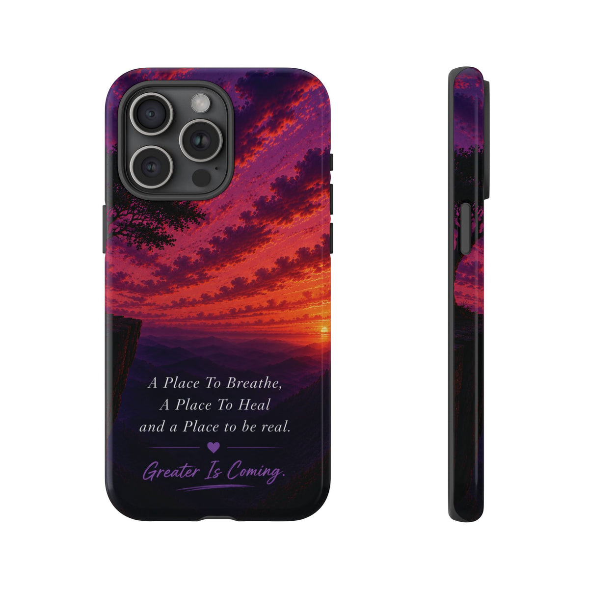 Sunset Serenity Phone Case – “A Place To Breathe, A Place To Heal” Inspirational Galaxy Case