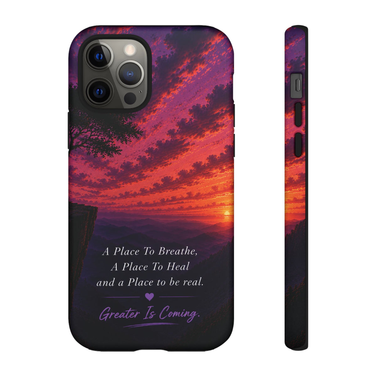 Sunset Serenity Phone Case – “A Place To Breathe, A Place To Heal” Inspirational Galaxy Case