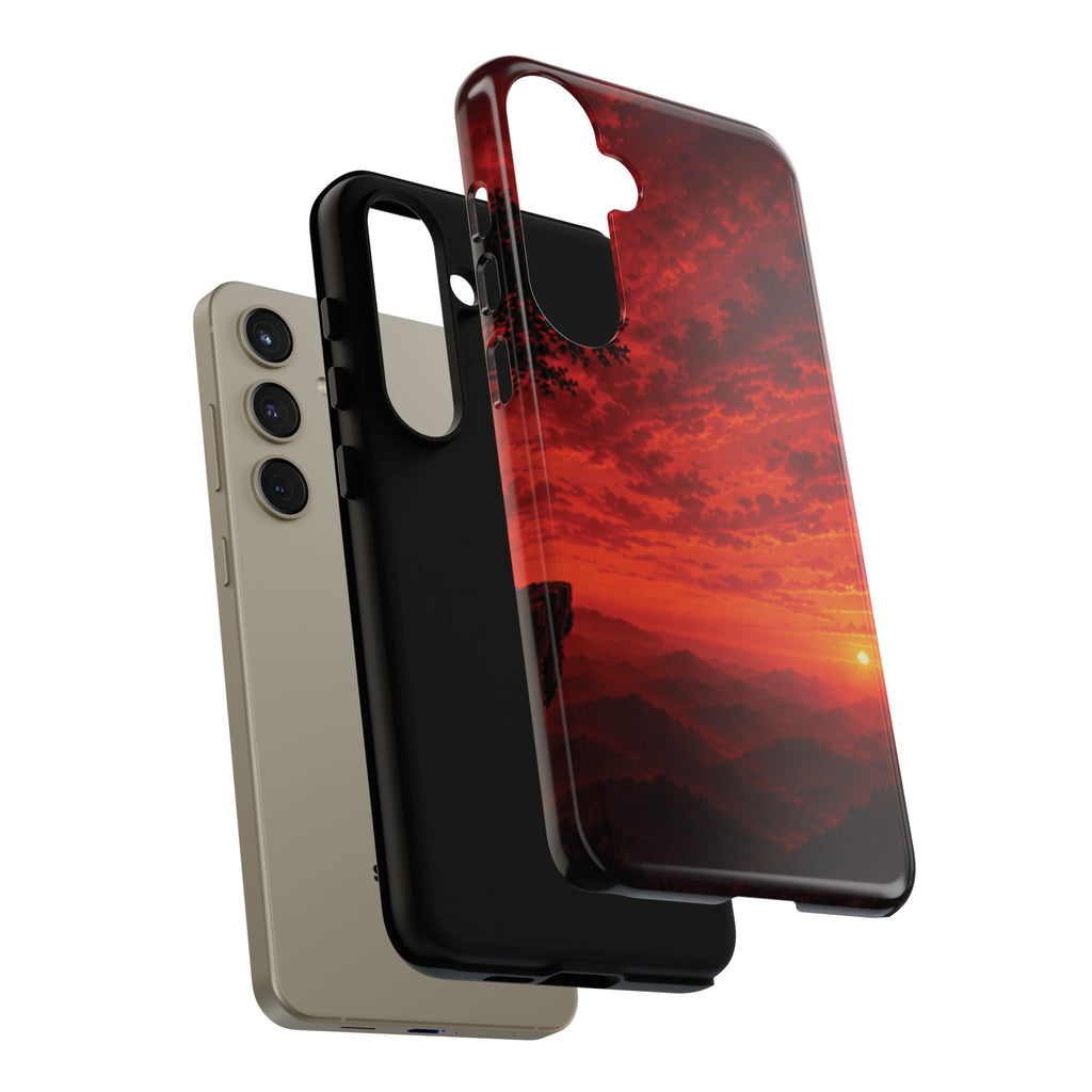 Sunset Mountain Tough Phone Case — Red Horizon Landscape Protective Case