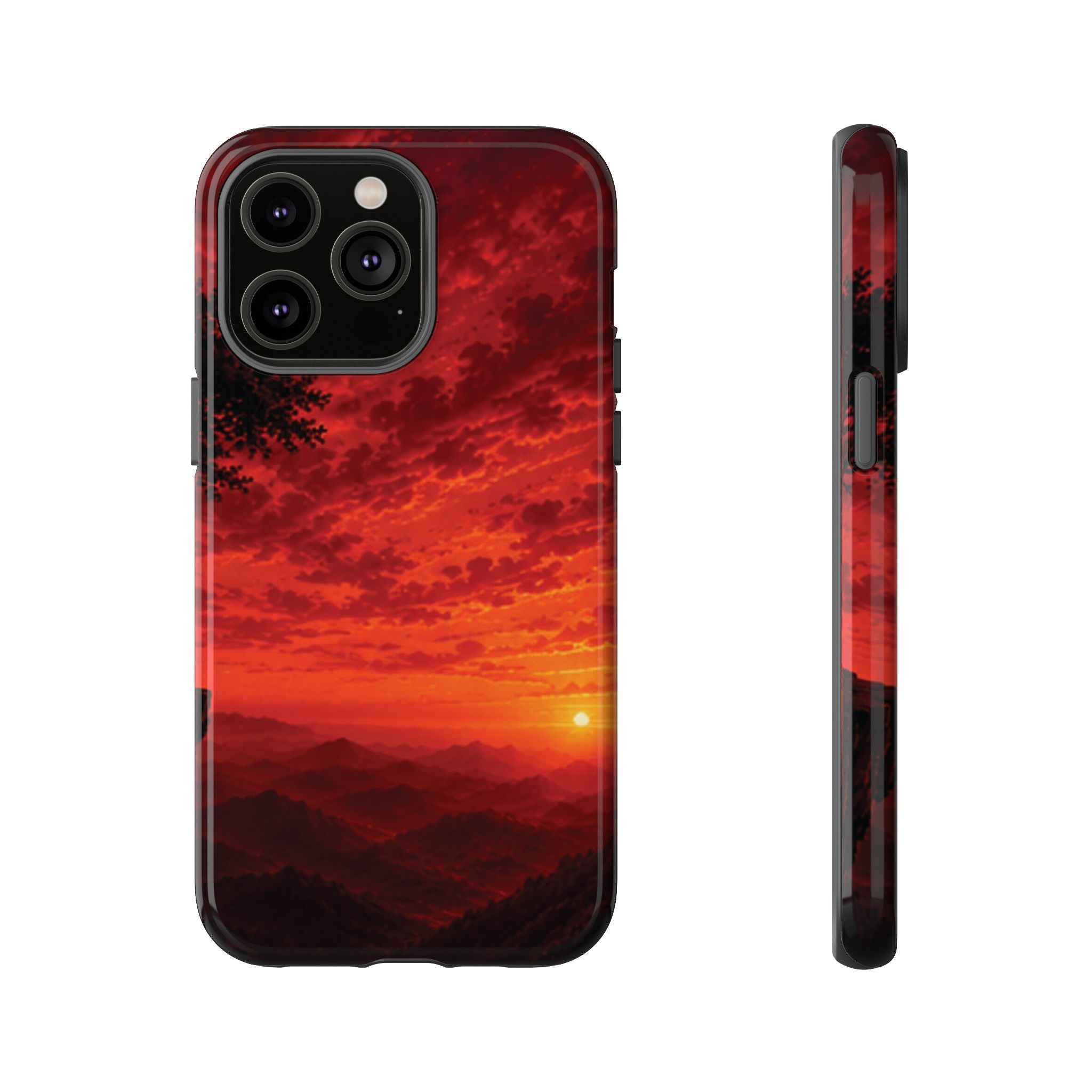 Sunset Mountain Tough Phone Case — Red Horizon Landscape Protective Case