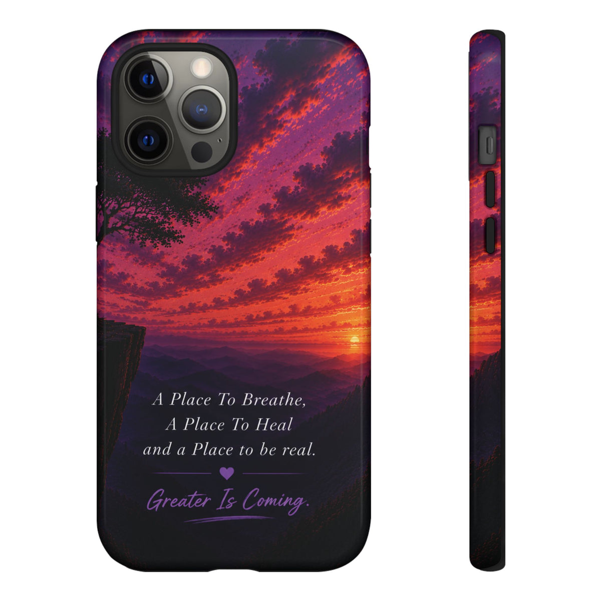 Sunset Serenity Phone Case – “A Place To Breathe, A Place To Heal” Inspirational Galaxy Case