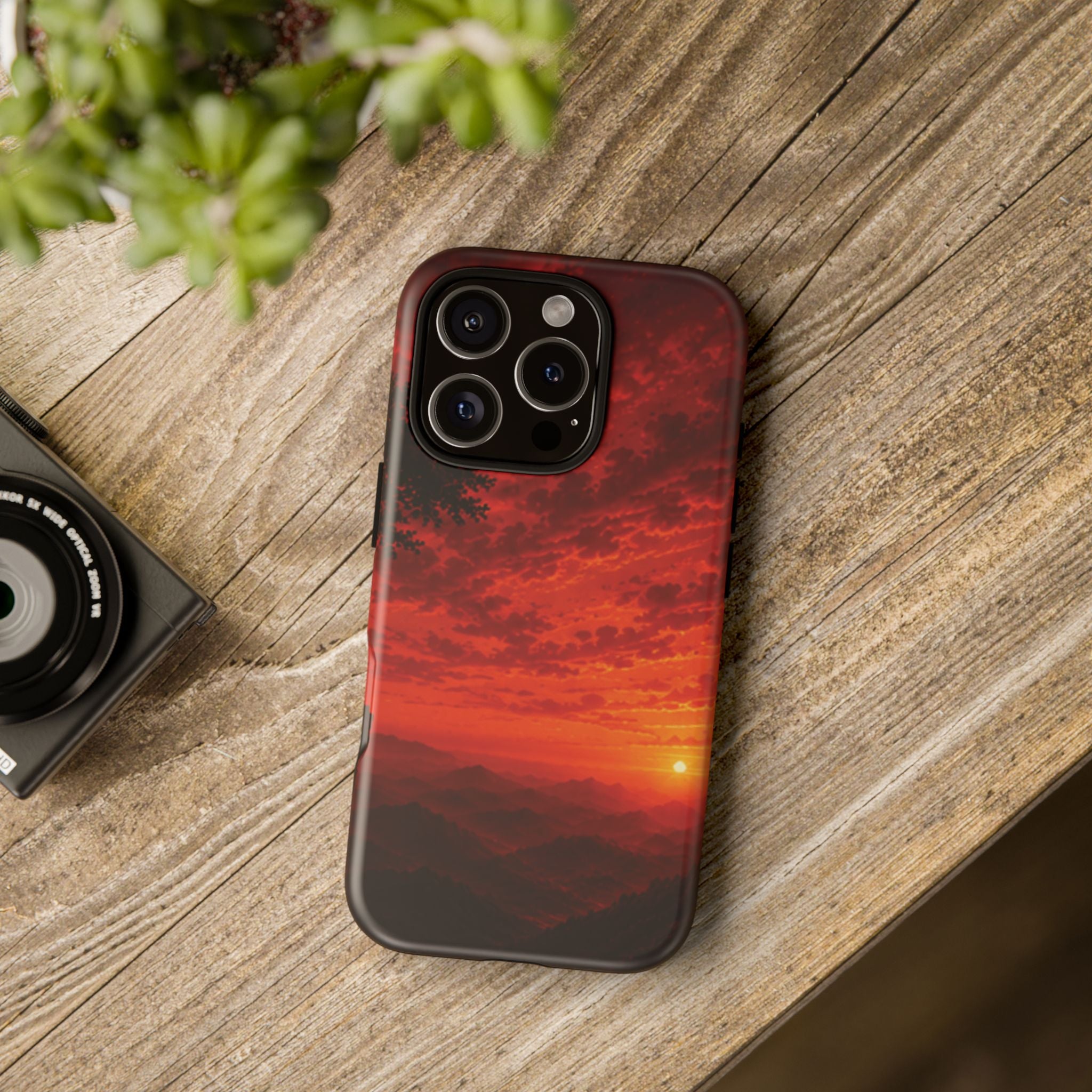 Sunset Mountain Tough Phone Case — Red Horizon Landscape Protective Case