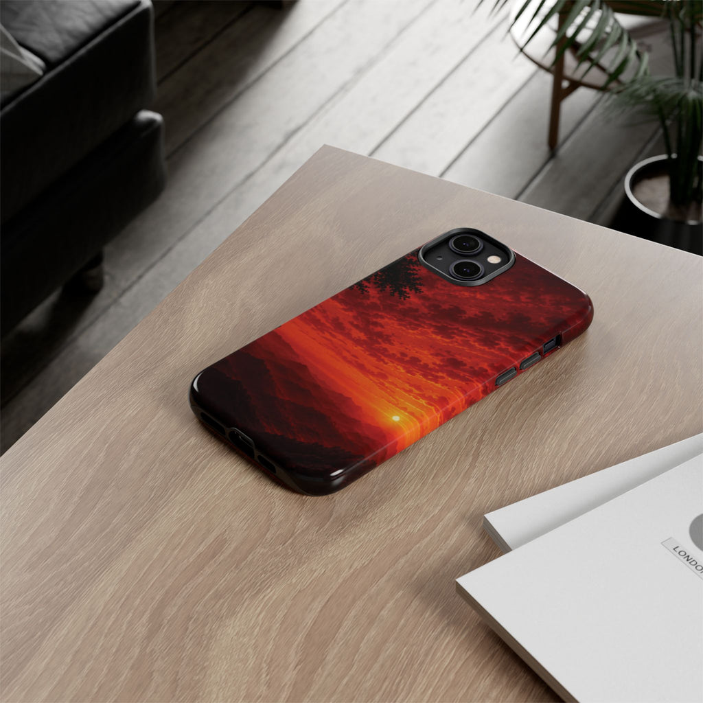 Sunset Mountain Tough Phone Case — Red Horizon Landscape Protective Case