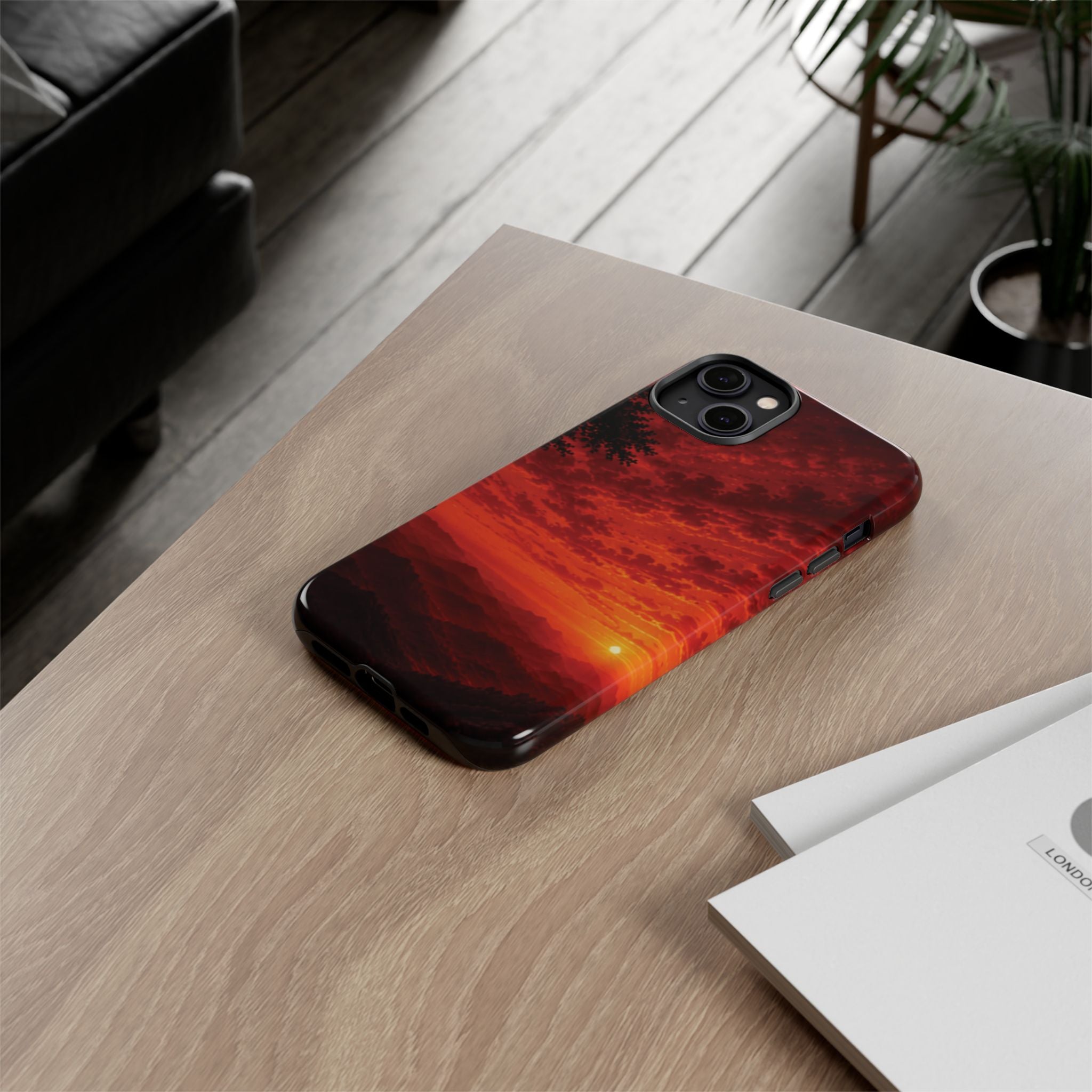 Sunset Mountain Tough Phone Case — Red Horizon Landscape Protective Case
