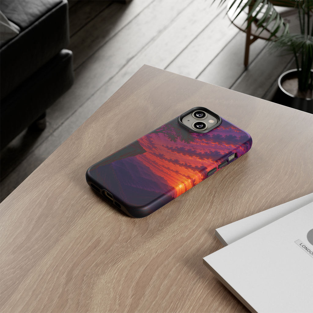 Sunset Cliff Tough Phone Case - Vibrant Purple Orange Landscape for Galaxy & iPhone
