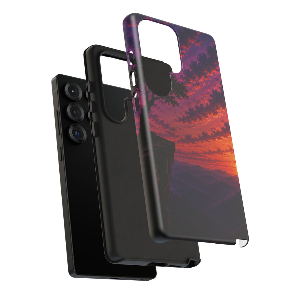 Sunset Cliff Tough Phone Case - Vibrant Purple Orange Landscape for Galaxy & iPhone
