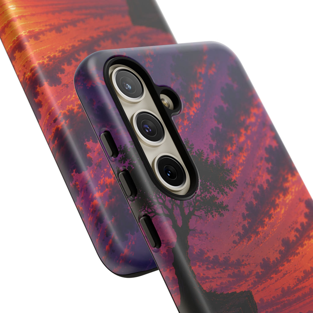 Sunset Cliff Tough Phone Case - Vibrant Purple Orange Landscape for Galaxy & iPhone