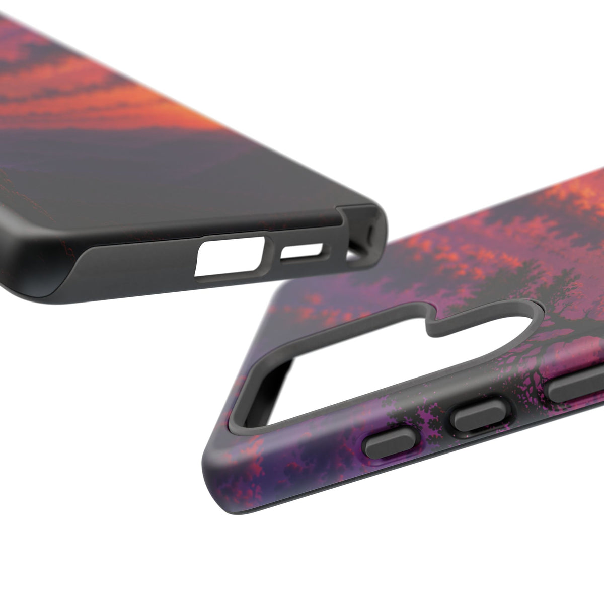 Sunset Cliff Tough Phone Case - Vibrant Purple Orange Landscape for Galaxy & iPhone