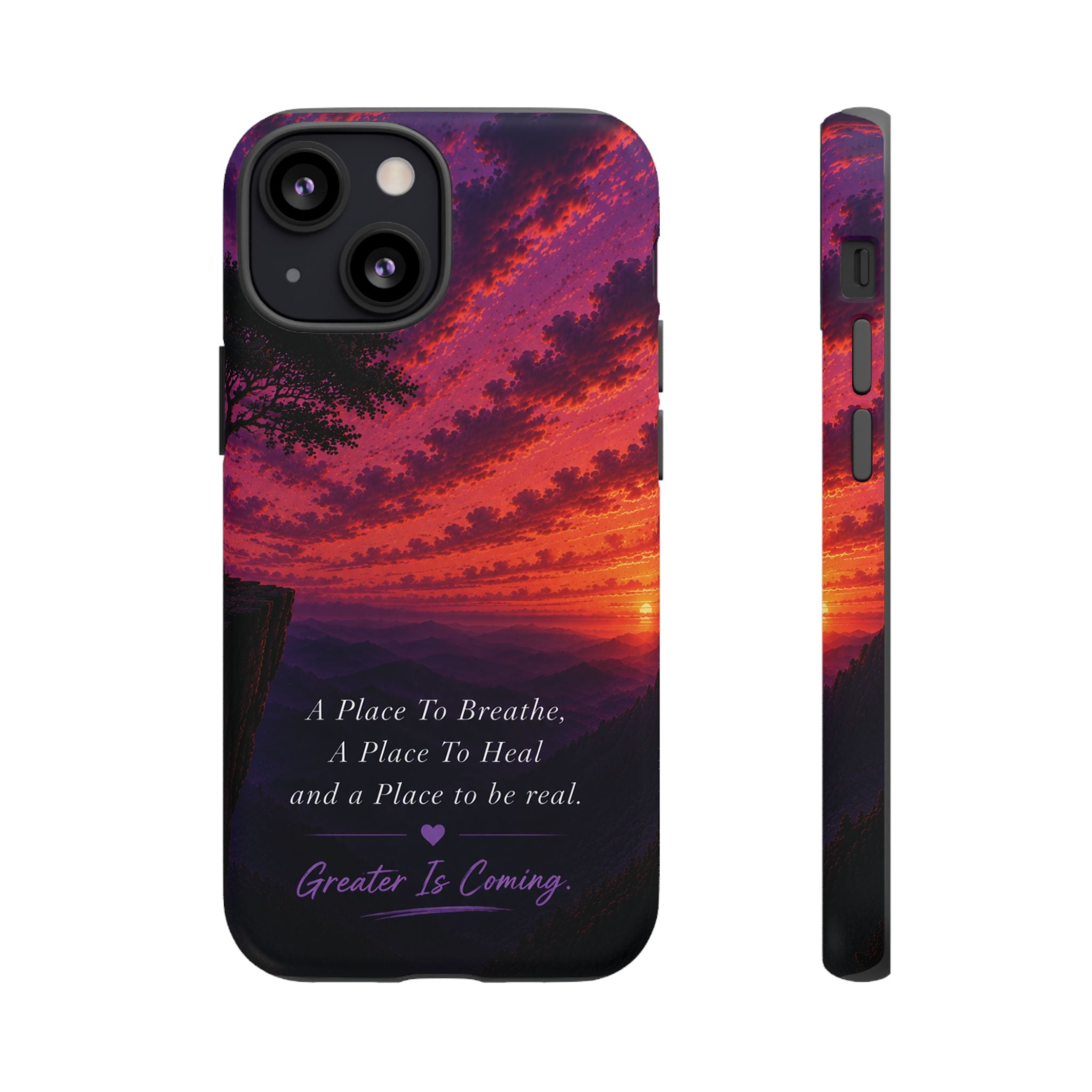 Sunset Serenity Phone Case – “A Place To Breathe, A Place To Heal” Inspirational Galaxy Case