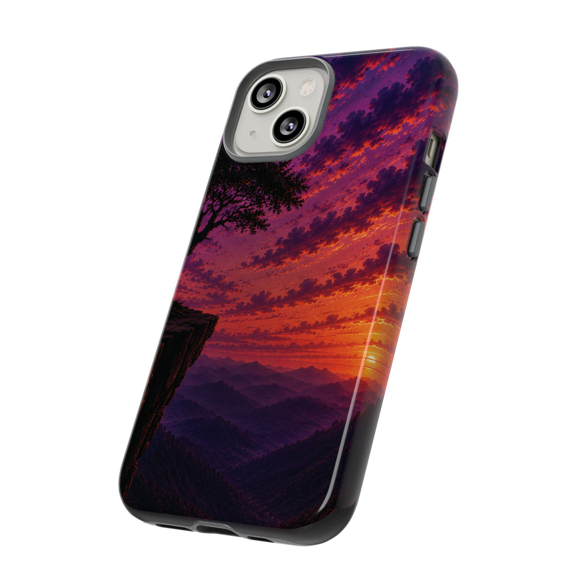 Sunset Cliff Tough Phone Case - Vibrant Purple Orange Landscape for Galaxy & iPhone