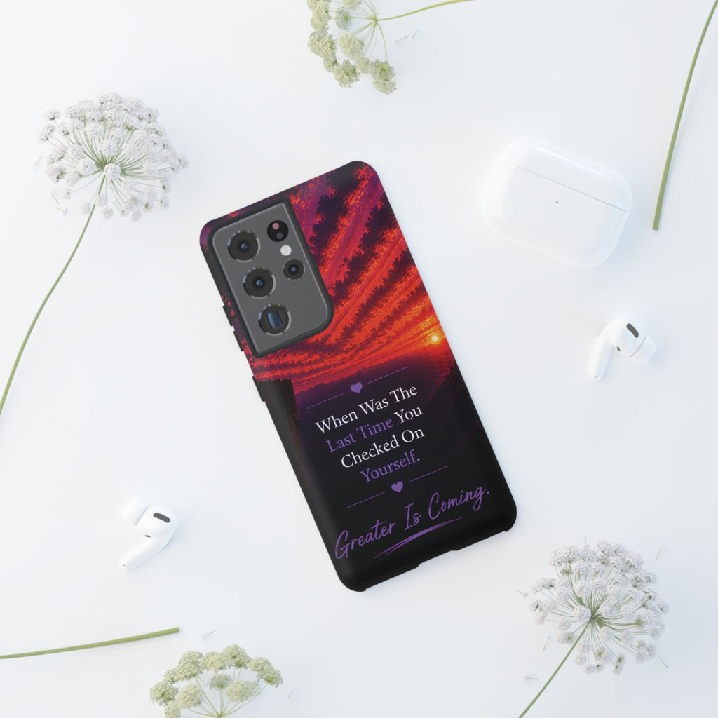 Inspirational Phone Case - "When Was The Last Time You Checked On Yourself?" Sunset Self-Care Quote