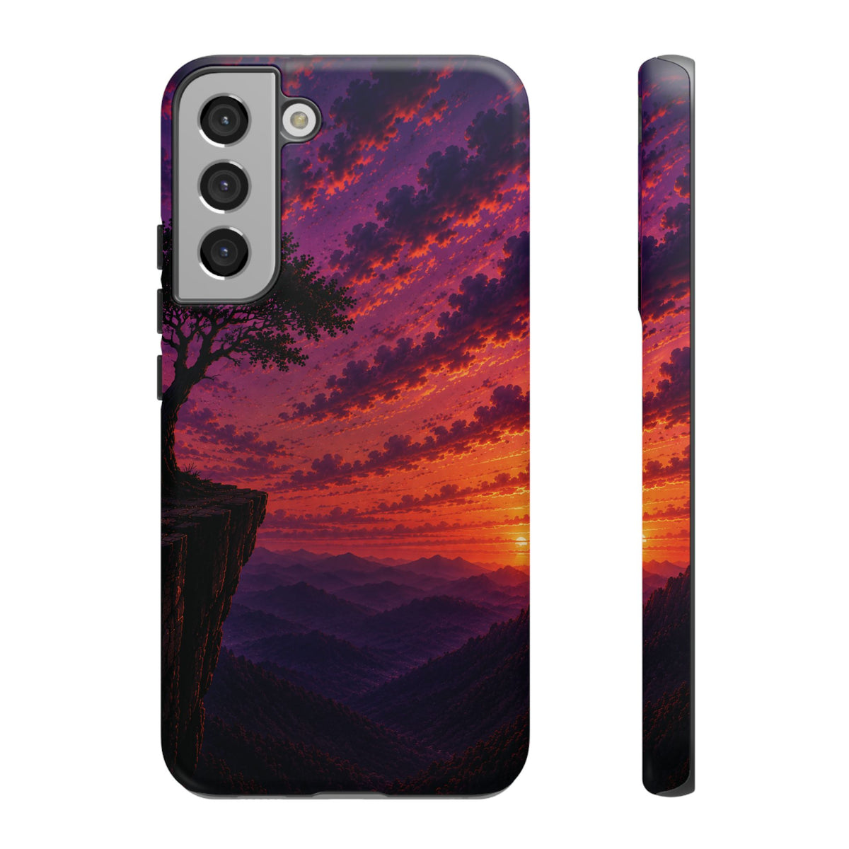 Sunset Cliff Tough Phone Case - Vibrant Purple Orange Landscape for Galaxy & iPhone