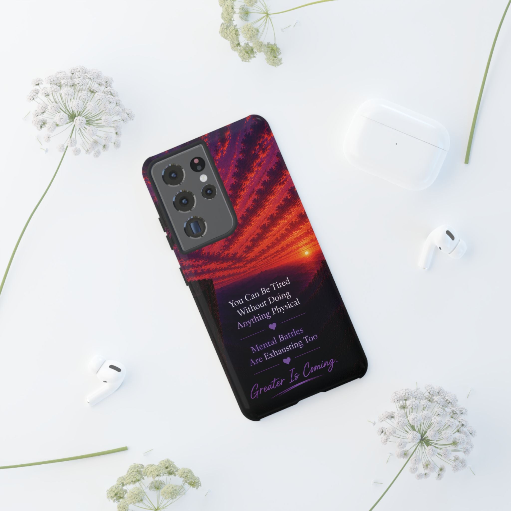 Phone Case — "Greater Is Coming" Inspirational Sunset Design