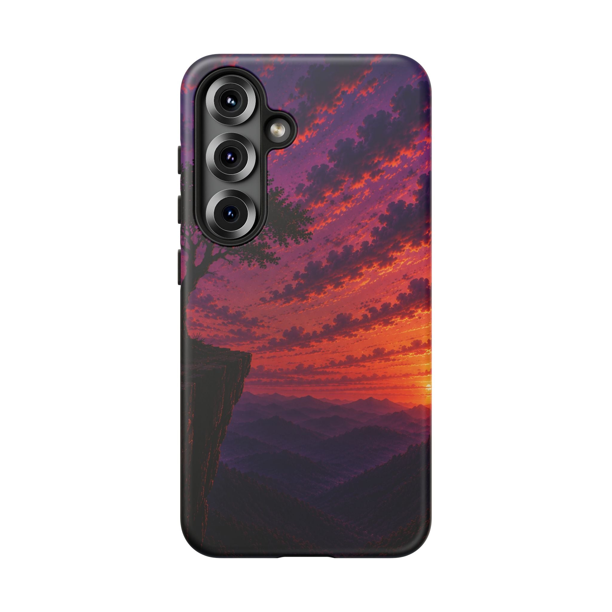 Sunset Cliff Tough Phone Case - Vibrant Purple Orange Landscape for Galaxy & iPhone