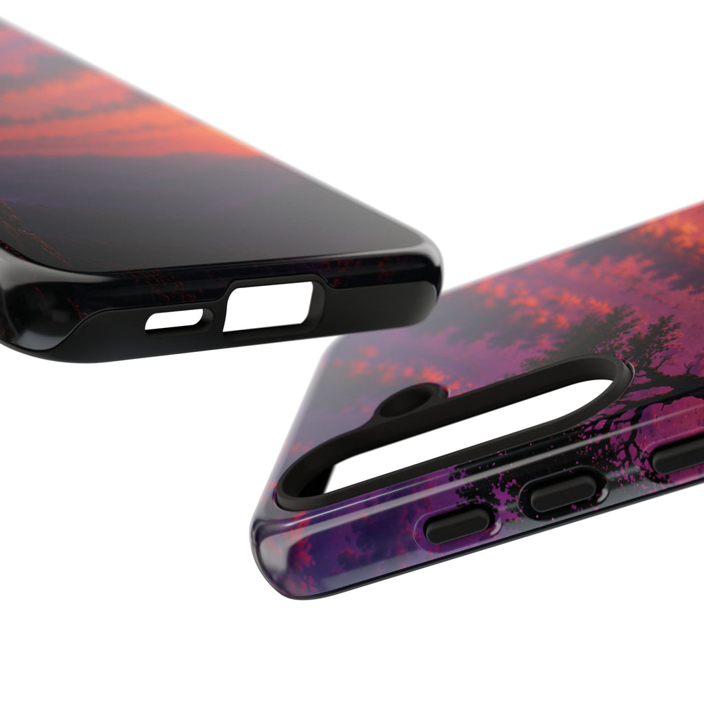 Sunset Cliff Tough Phone Case - Vibrant Purple Orange Landscape for Galaxy & iPhone