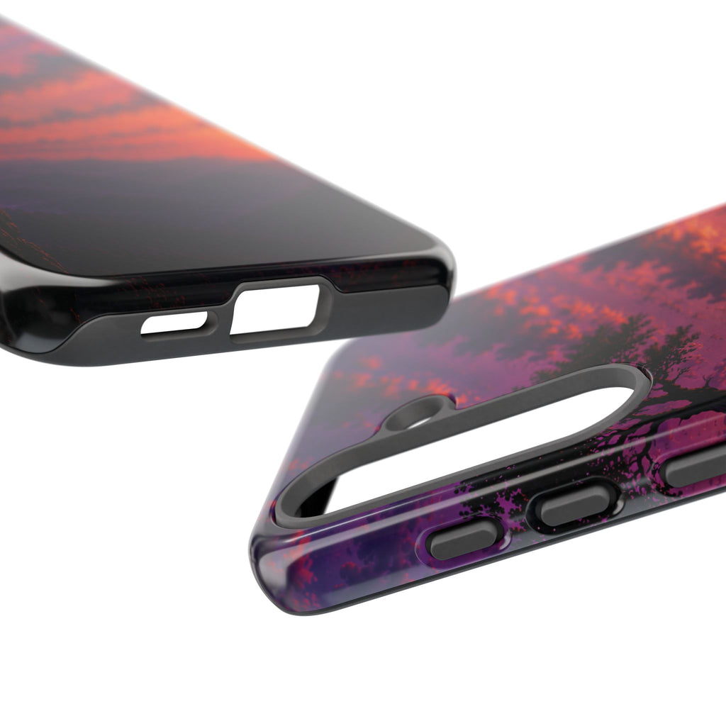Sunset Cliff Tough Phone Case - Vibrant Purple Orange Landscape for Galaxy & iPhone