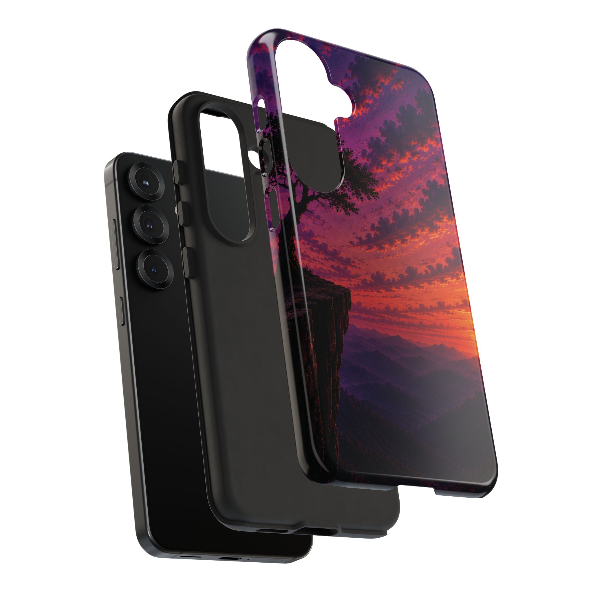 Sunset Cliff Tough Phone Case - Vibrant Purple Orange Landscape for Galaxy & iPhone