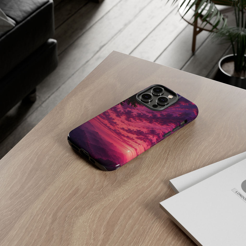 Sunset Mountain Phone Case — Purple Pink Scenic Tough Case