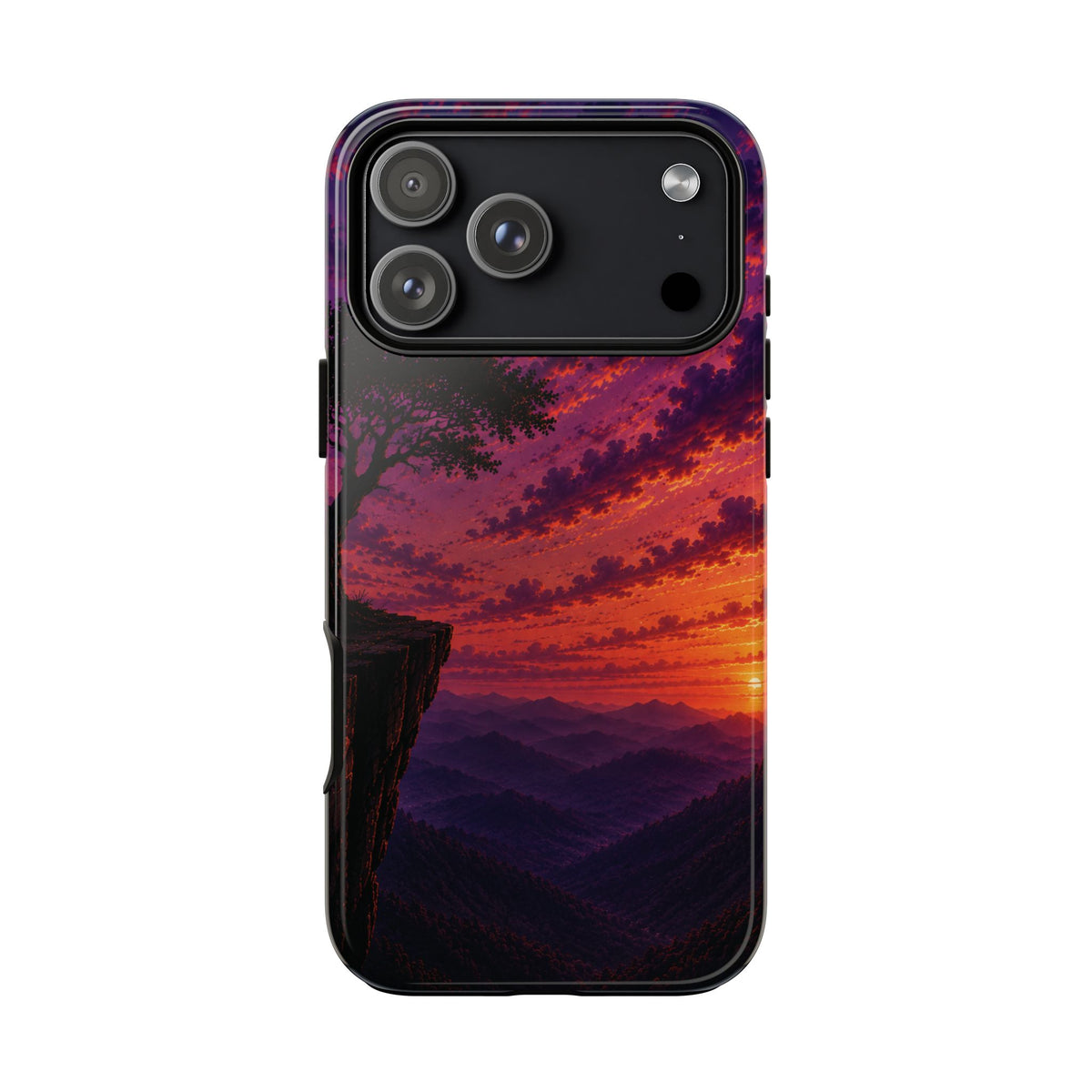 Sunset Cliff Tough Phone Case - Vibrant Purple Orange Landscape for Galaxy & iPhone