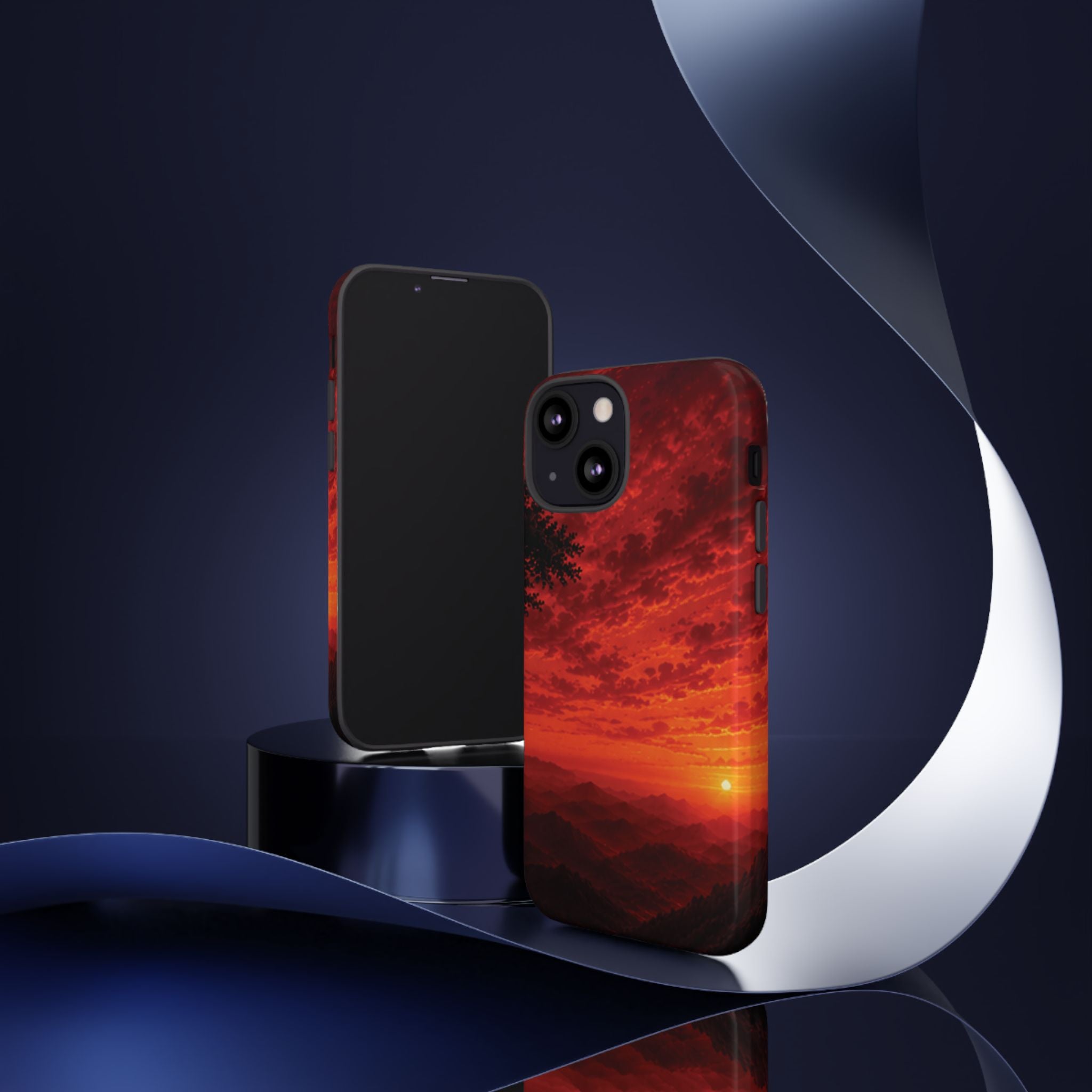 Sunset Mountain Tough Phone Case — Red Horizon Landscape Protective Case
