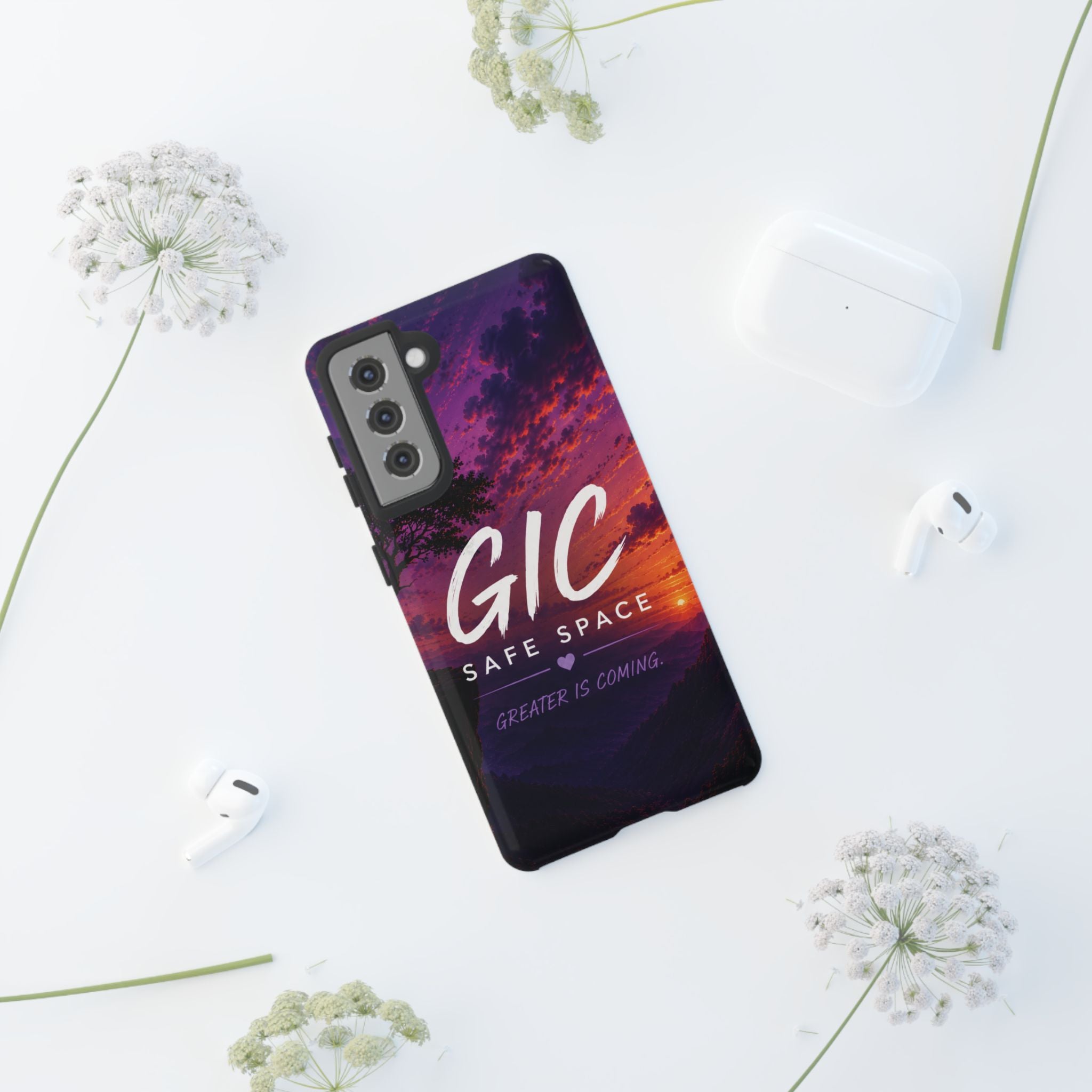 GIC Safe Space Tough Phone Case — "Greater Is Coming" Sunset Design