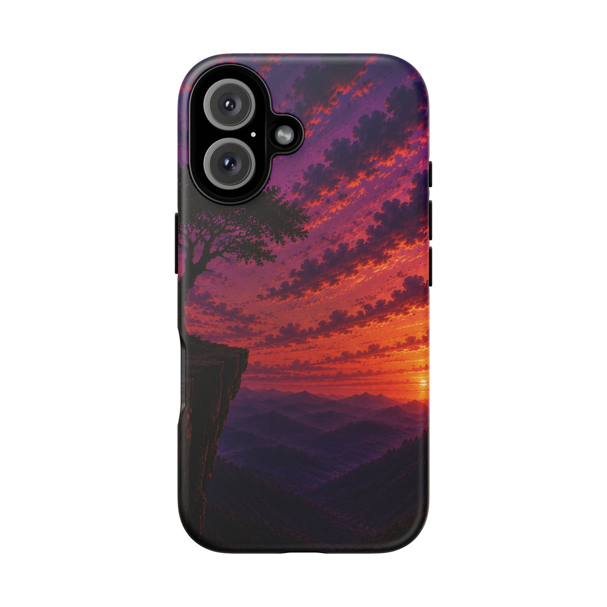 Sunset Cliff Tough Phone Case - Vibrant Purple Orange Landscape for Galaxy & iPhone