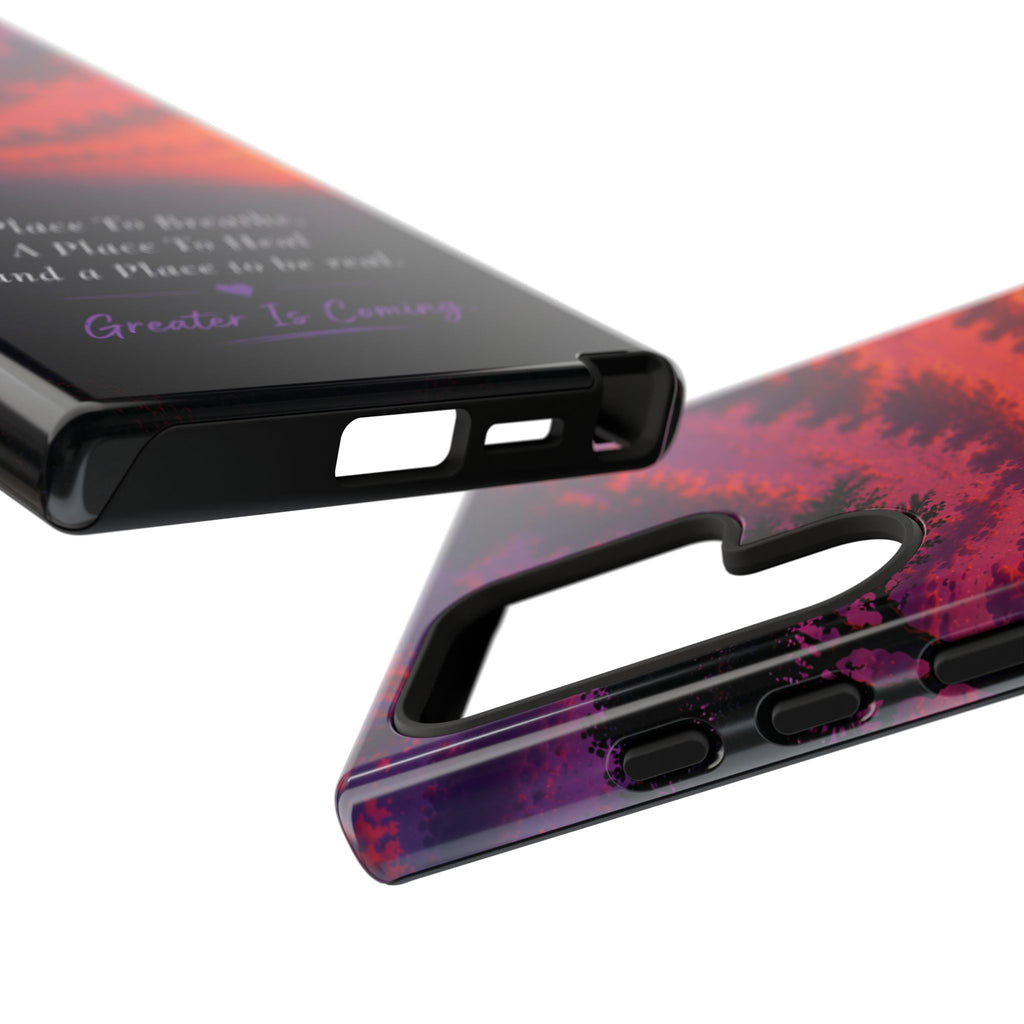 Sunset Serenity Phone Case – “A Place To Breathe, A Place To Heal” Inspirational Galaxy Case
