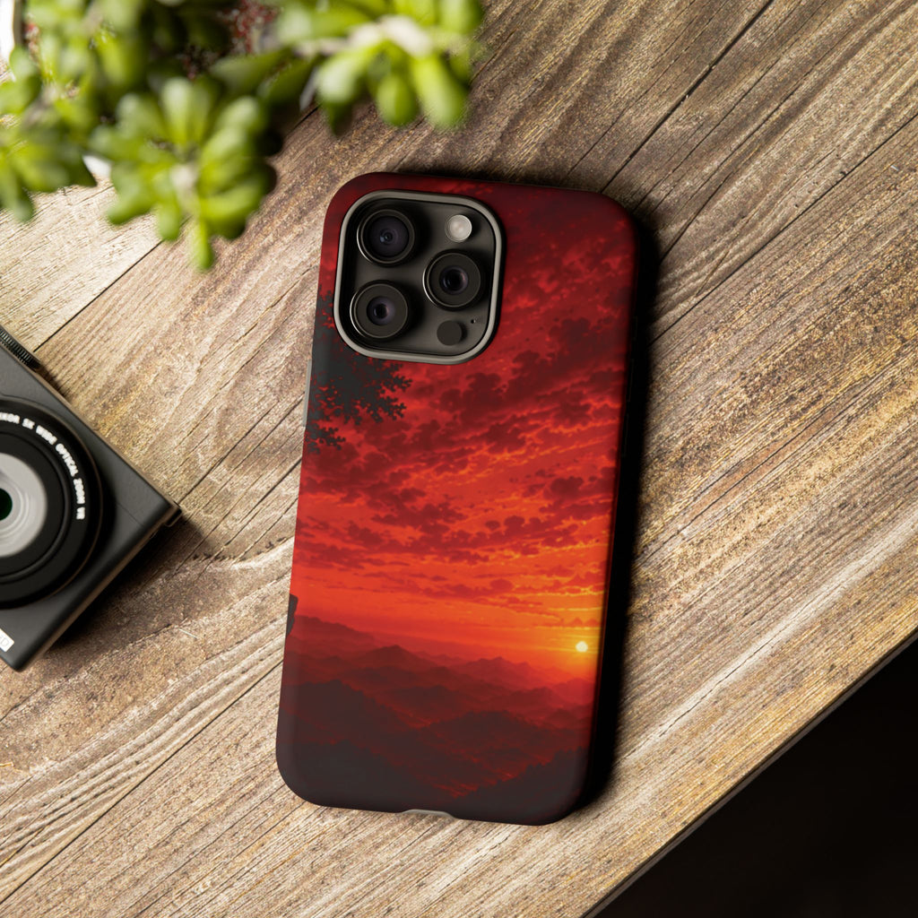 Sunset Mountain Tough Phone Case — Red Horizon Landscape Protective Case