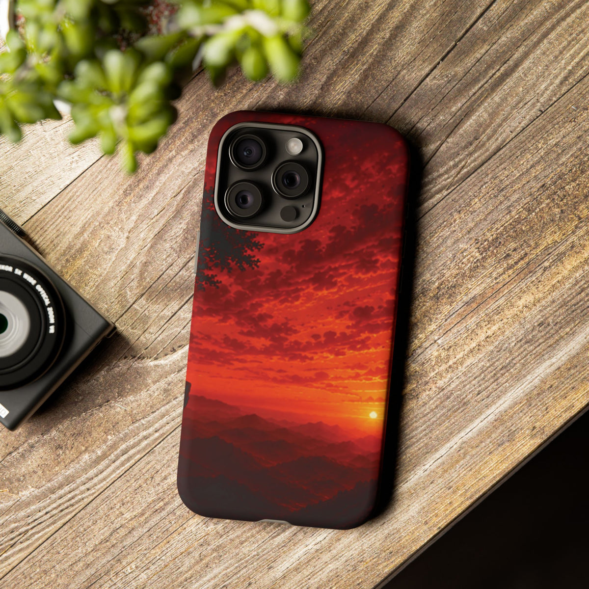 Sunset Mountain Tough Phone Case — Red Horizon Landscape Protective Case