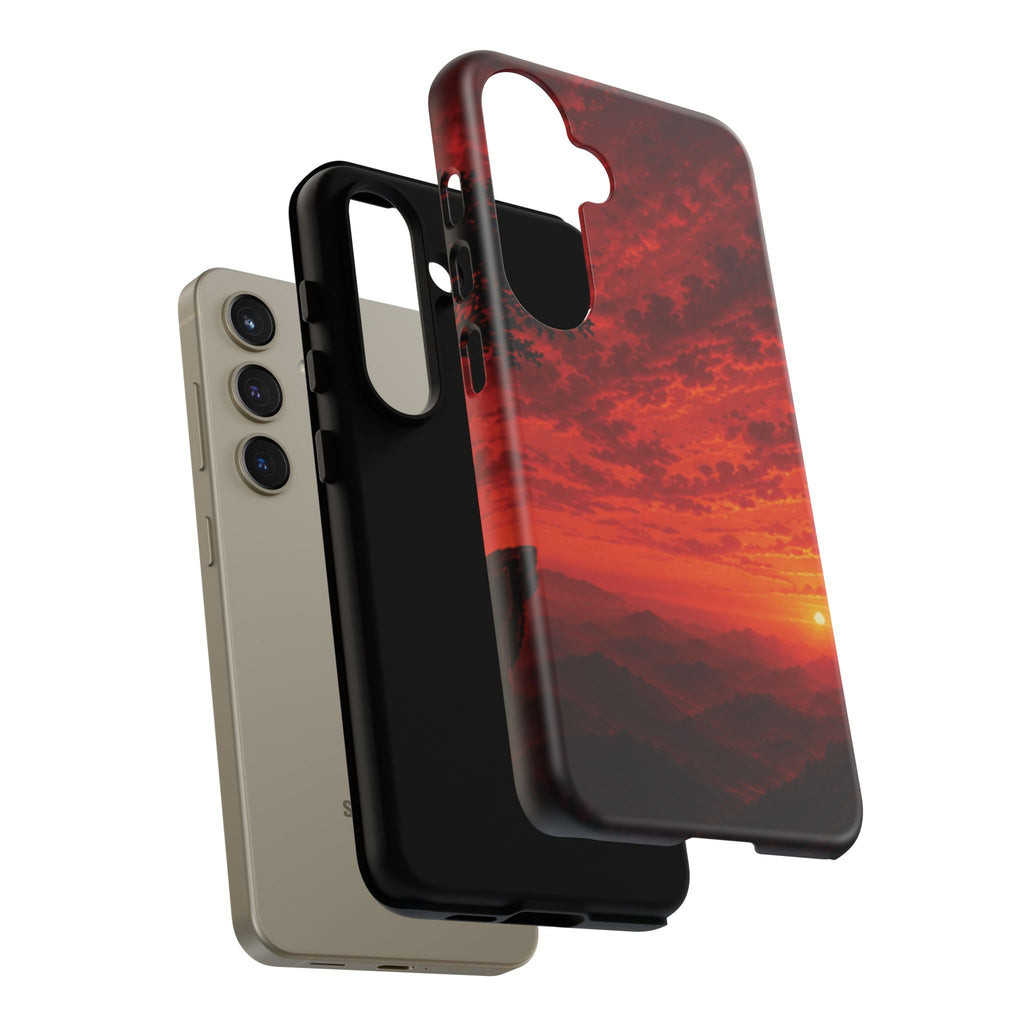 Sunset Mountain Tough Phone Case — Red Horizon Landscape Protective Case