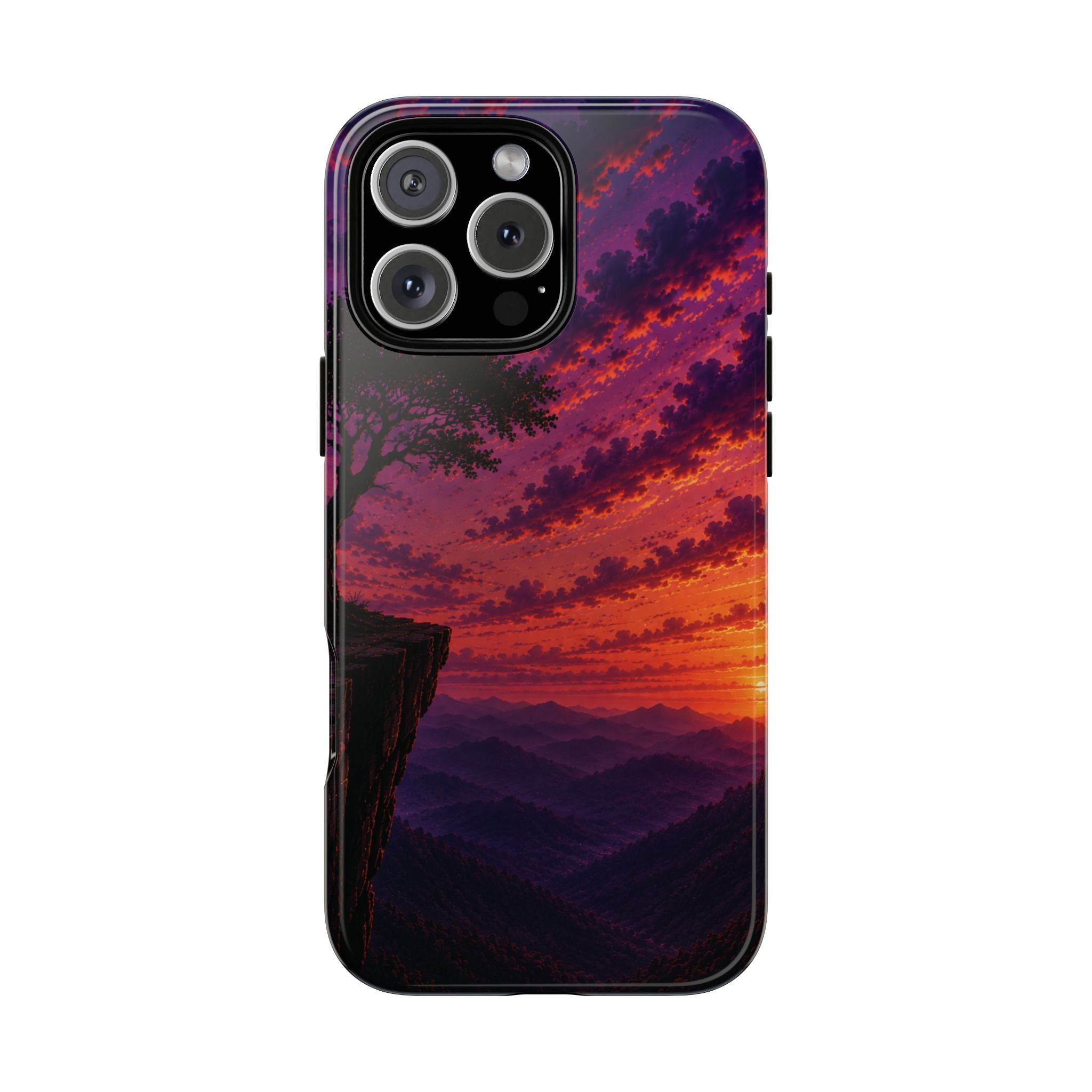 Sunset Cliff Tough Phone Case - Vibrant Purple Orange Landscape for Galaxy & iPhone