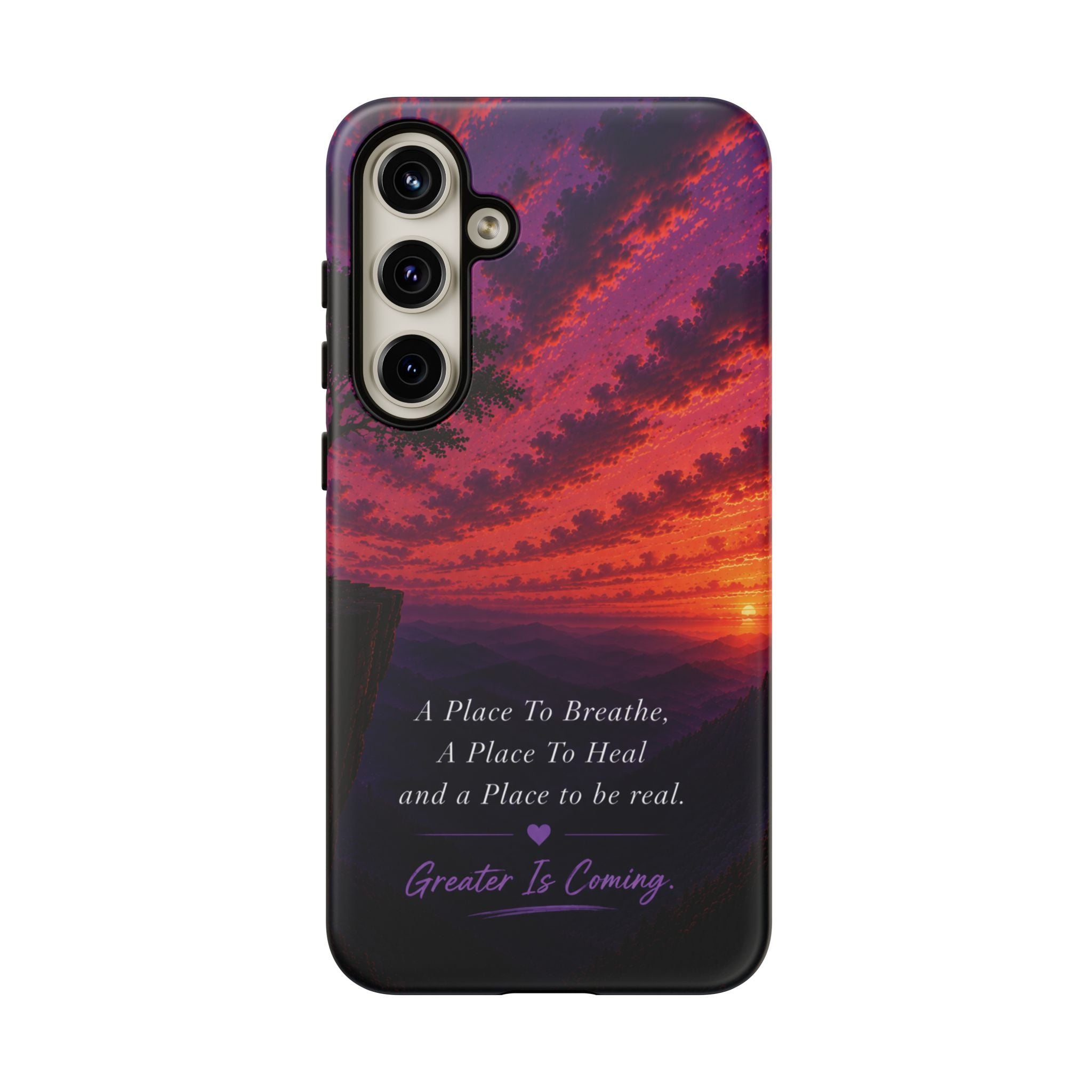 Sunset Serenity Phone Case – “A Place To Breathe, A Place To Heal” Inspirational Galaxy Case