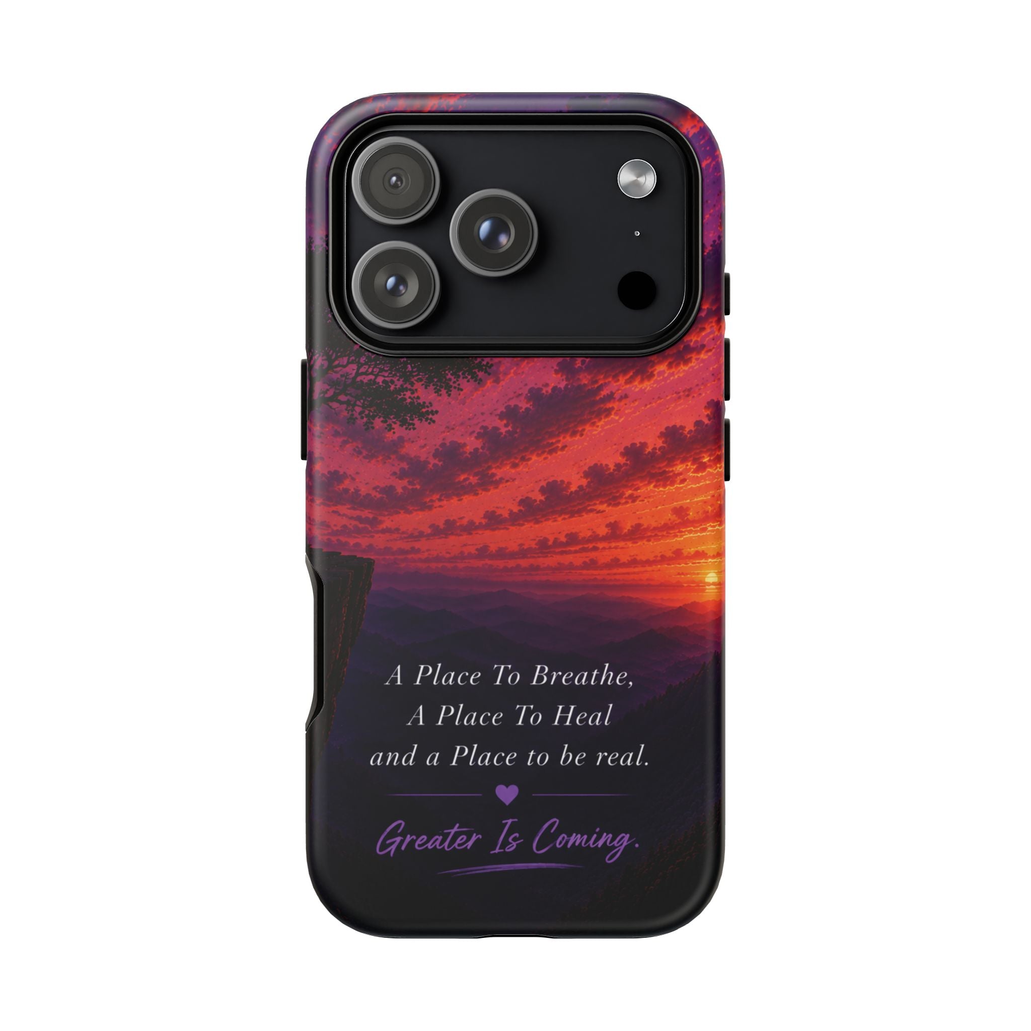 Sunset Serenity Phone Case – “A Place To Breathe, A Place To Heal” Inspirational Galaxy Case