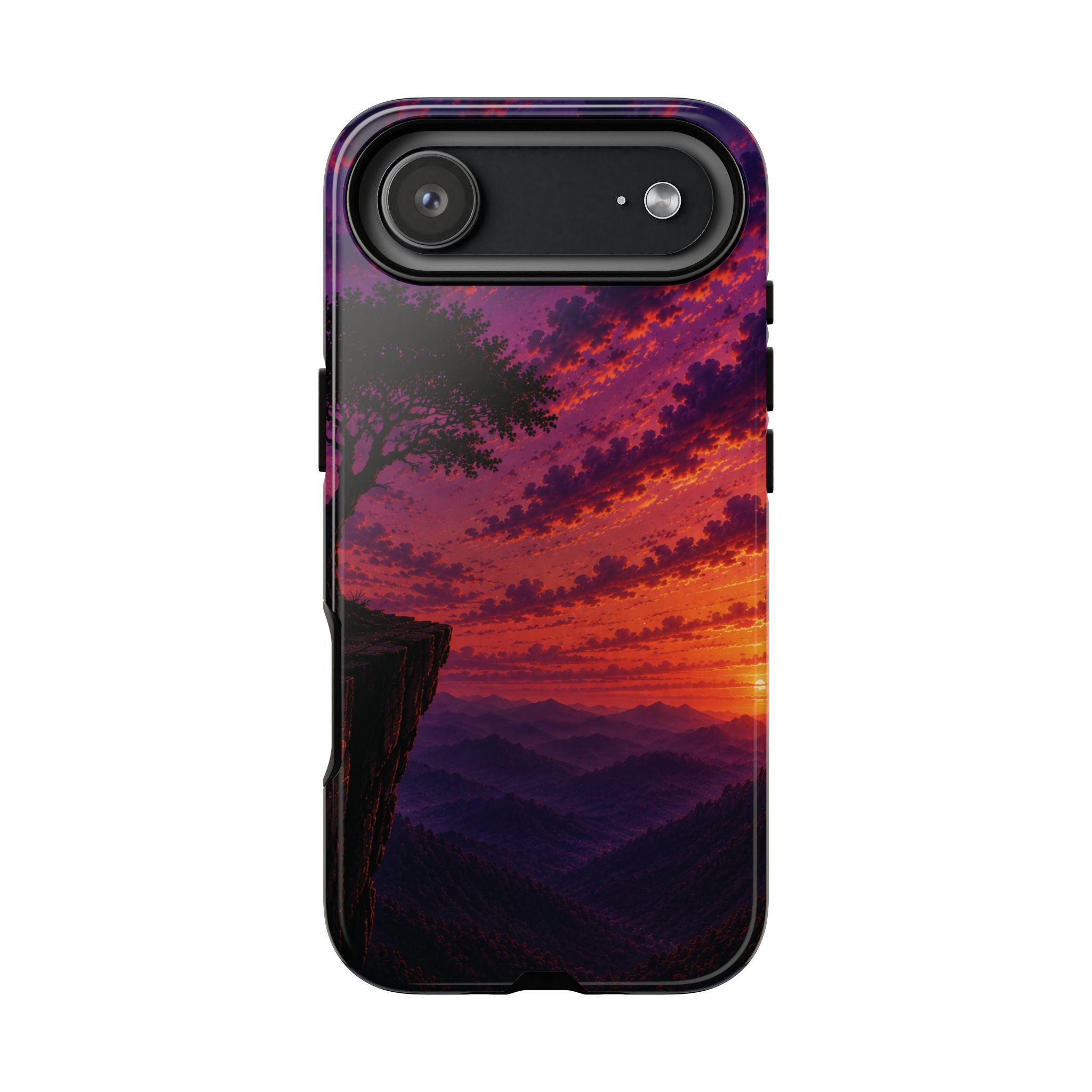 Sunset Cliff Tough Phone Case - Vibrant Purple Orange Landscape for Galaxy & iPhone