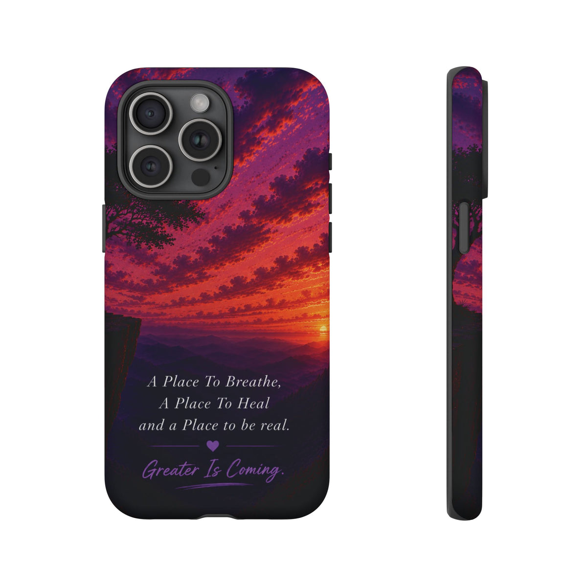Sunset Serenity Phone Case – “A Place To Breathe, A Place To Heal” Inspirational Galaxy Case